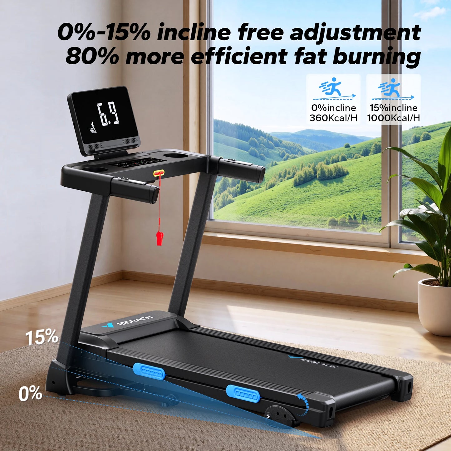 Merach Foldable Treadmill T12 With Incline Double Deck Bluetooth