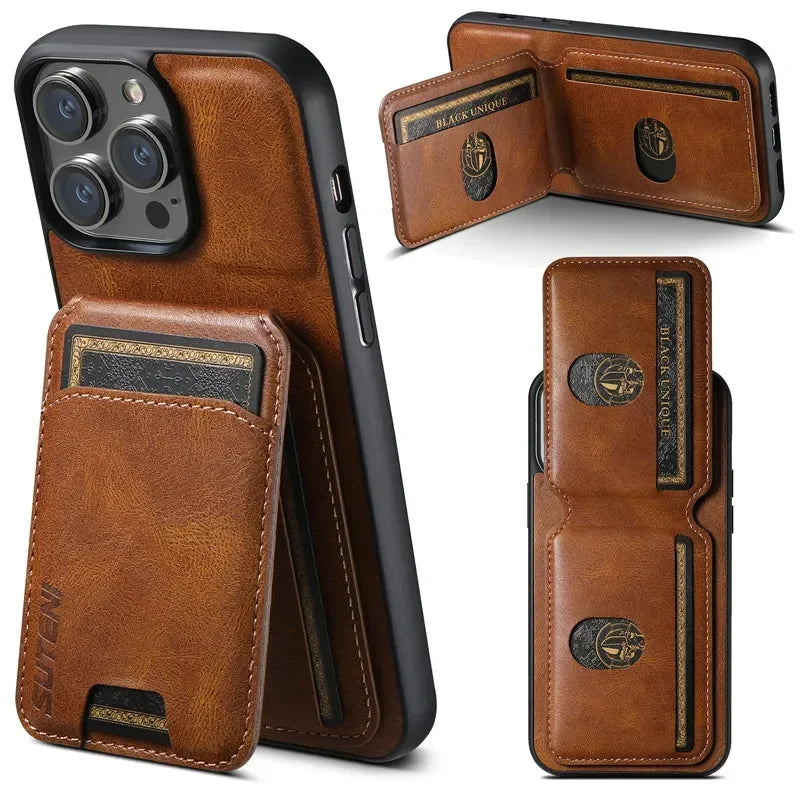 Leather Wallet Phone Case Card Holder With Magnetic Closure