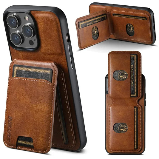 Leather Wallet Phone Case Card Holder With Magnetic Closure
