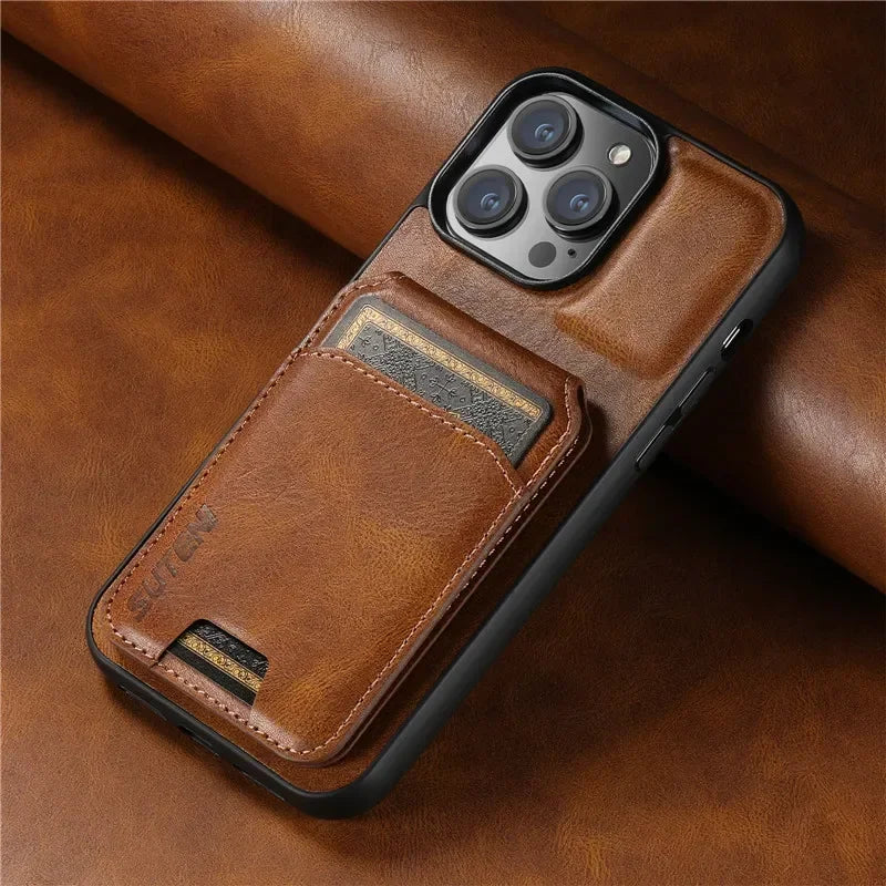 Leather Wallet Phone Case Card Holder With Magnetic Closure