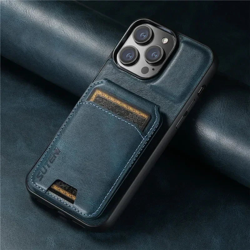 Leather Wallet Phone Case Card Holder With Magnetic Closure