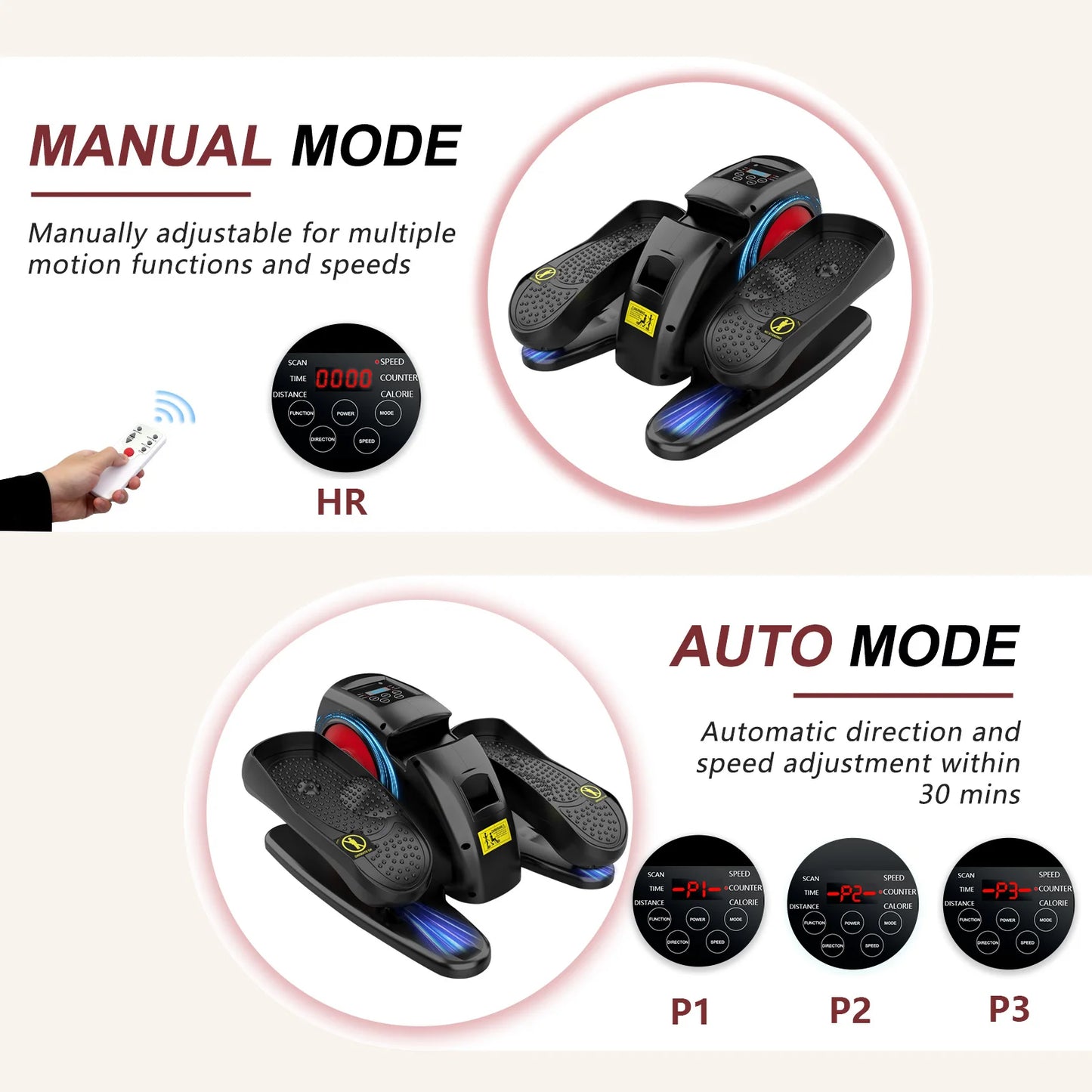 Electric Elliptical Under Desk Pedal Exerciser Mini Trainer