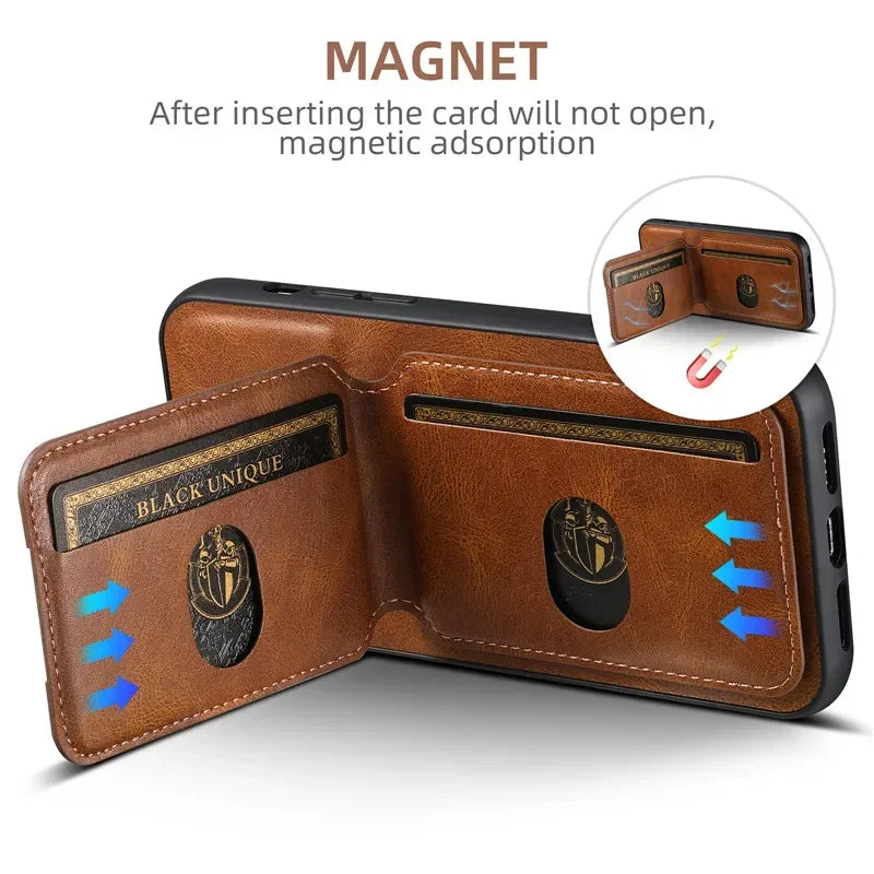 Leather Wallet Phone Case Card Holder With Magnetic Closure