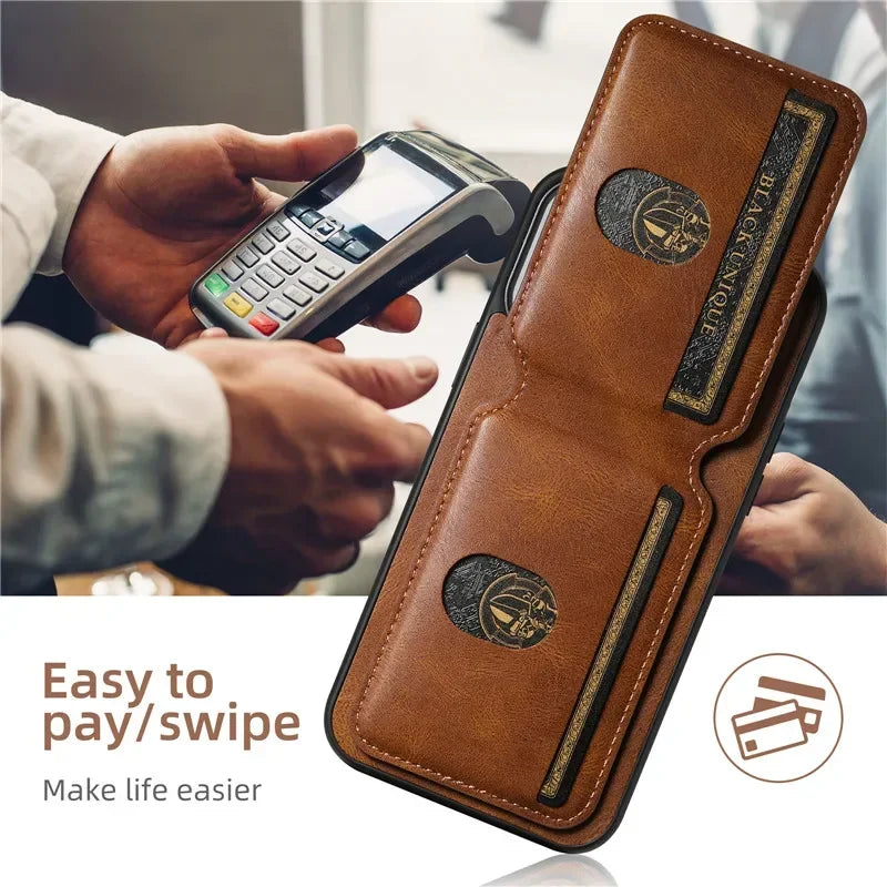 Leather Wallet Phone Case Card Holder With Magnetic Closure