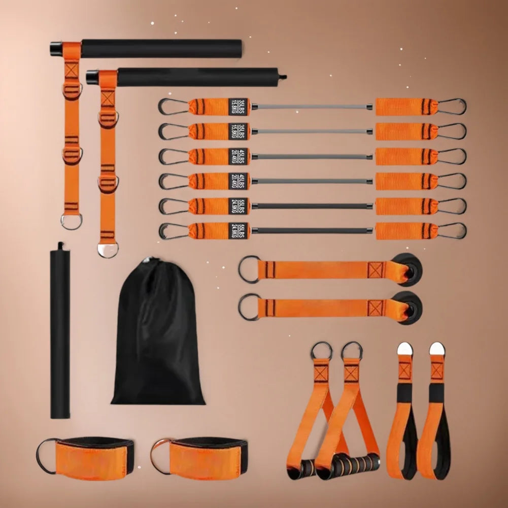 Portable Weighted Pilates Bar With Bands For Home Gym