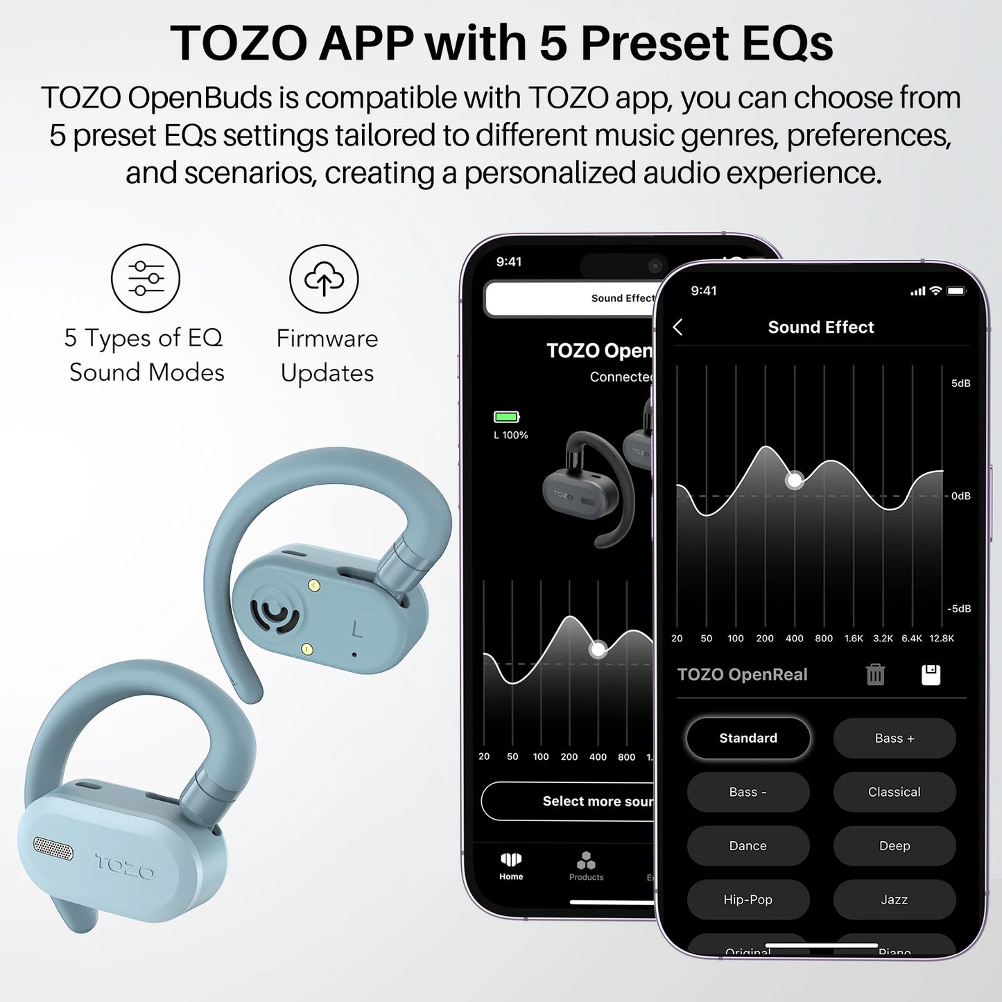 Refurbished TOZO Open Ear Hooks Wireless Headphones