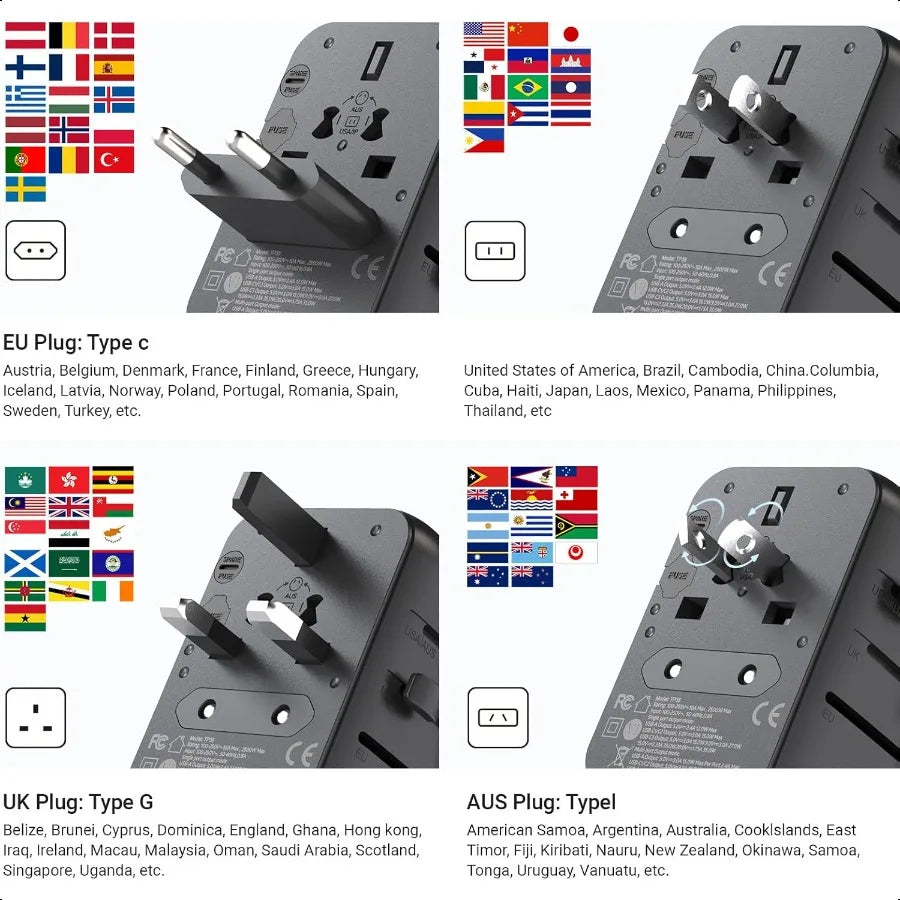 Universal Travel Adapter and 5 Meter Extension Cable