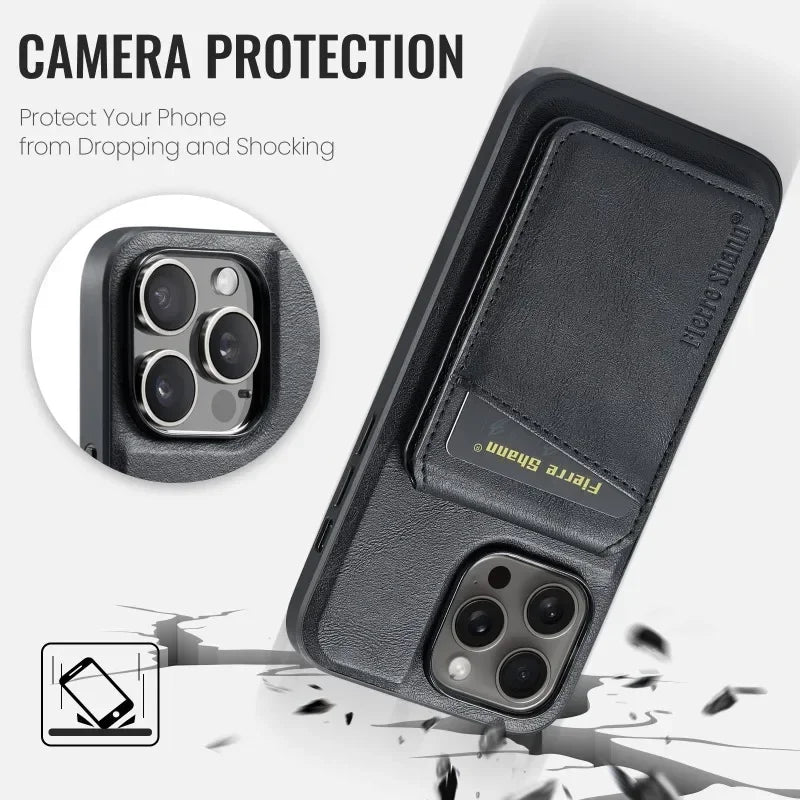 2 In 1 MagSafe Magnetic Leather Wallet Case Card Pocket