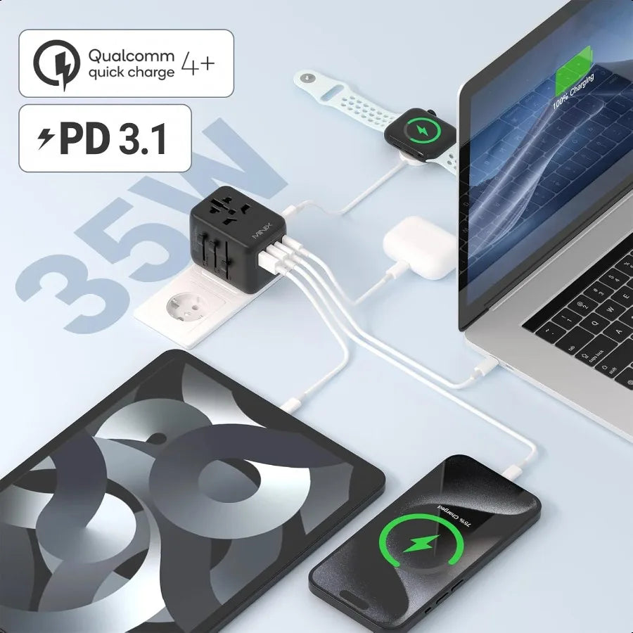 Universal Travel Adapter and 5 Meter Extension Cable