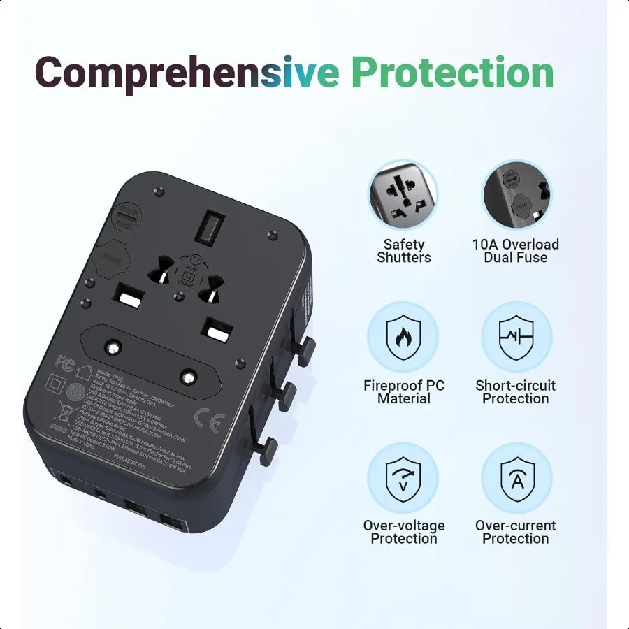 Universal Travel Adapter and 5 Meter Extension Cable