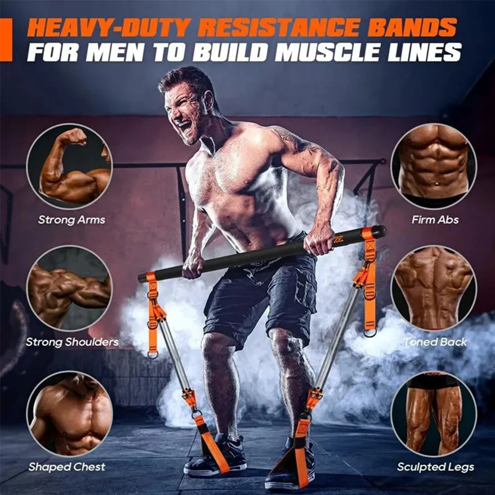 Portable Weighted Pilates Bar With Bands For Home Gym