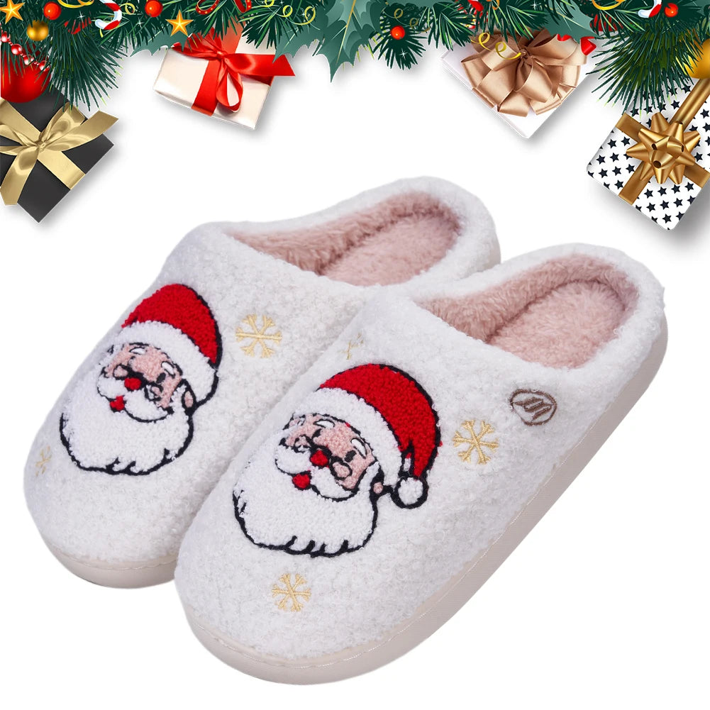Christmas Santa Claus Fluffy Closed Toe Home Slippers