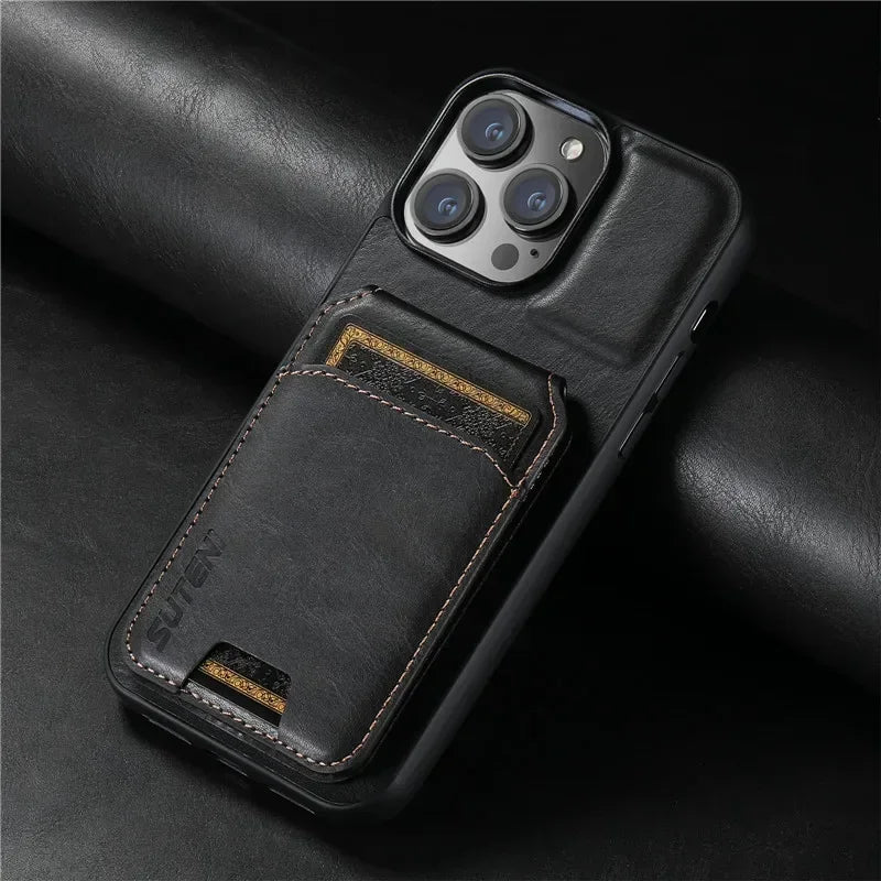 Leather Wallet Phone Case Card Holder With Magnetic Closure