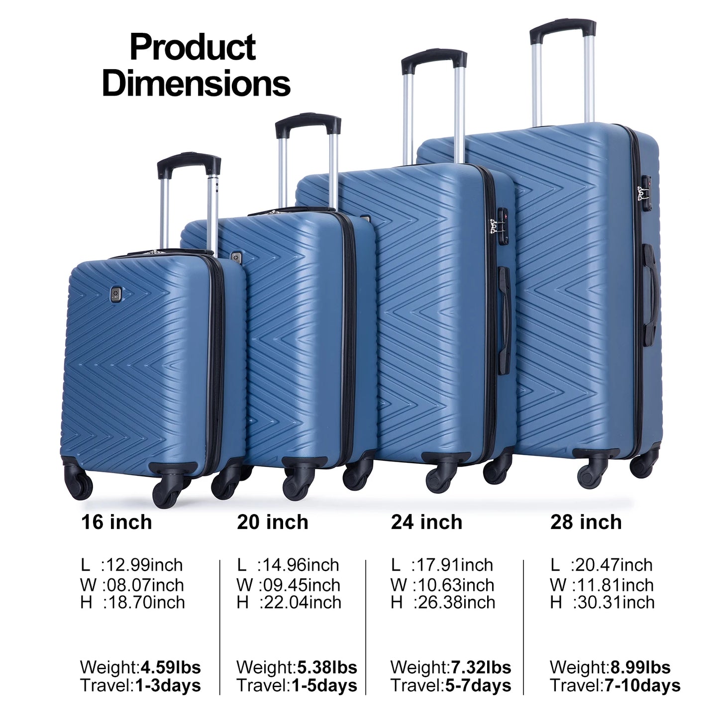 Travelhouse 4 Piece Luggage Set With Spinner Wheels TSA