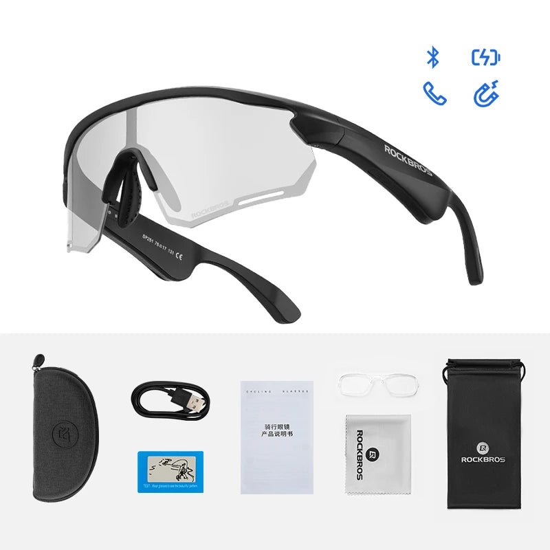 Rockbros Cycling Glasses Wireless Bluetooth 5.2 Polarized Sunglasses