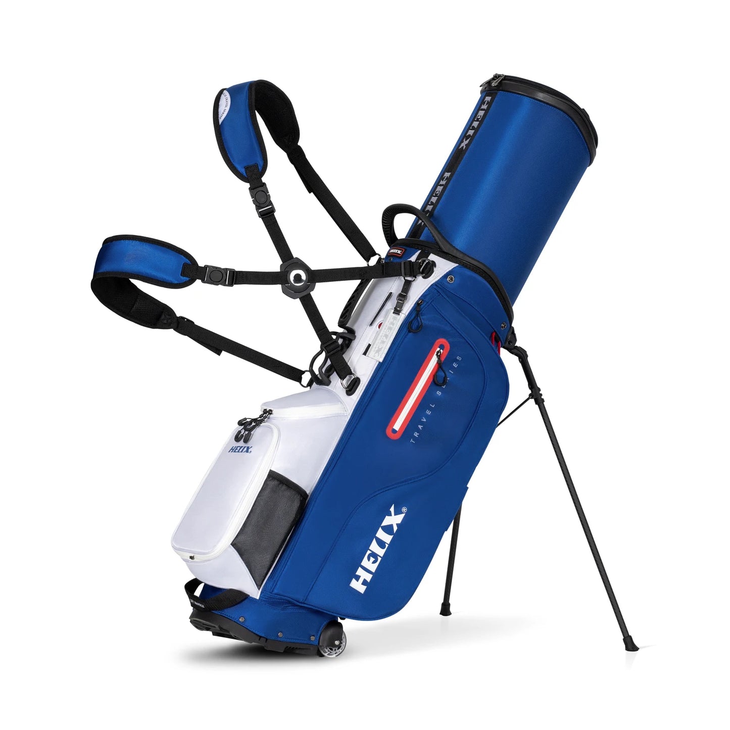 Helix Golf Stand Bag With Retractable Top Cover And Wheels 6 Way Divider