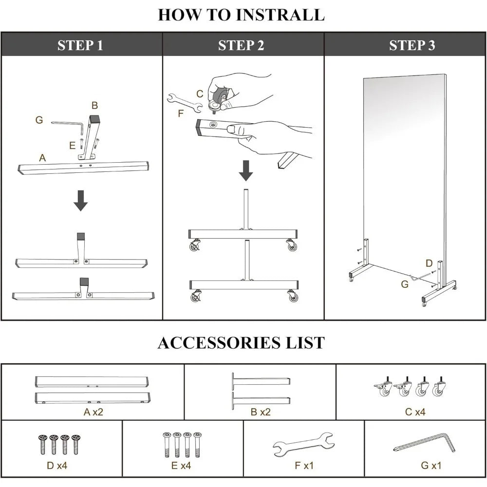 Home Gym Mirror 71 Inch x 40 Inch Rolling Safety Mirror