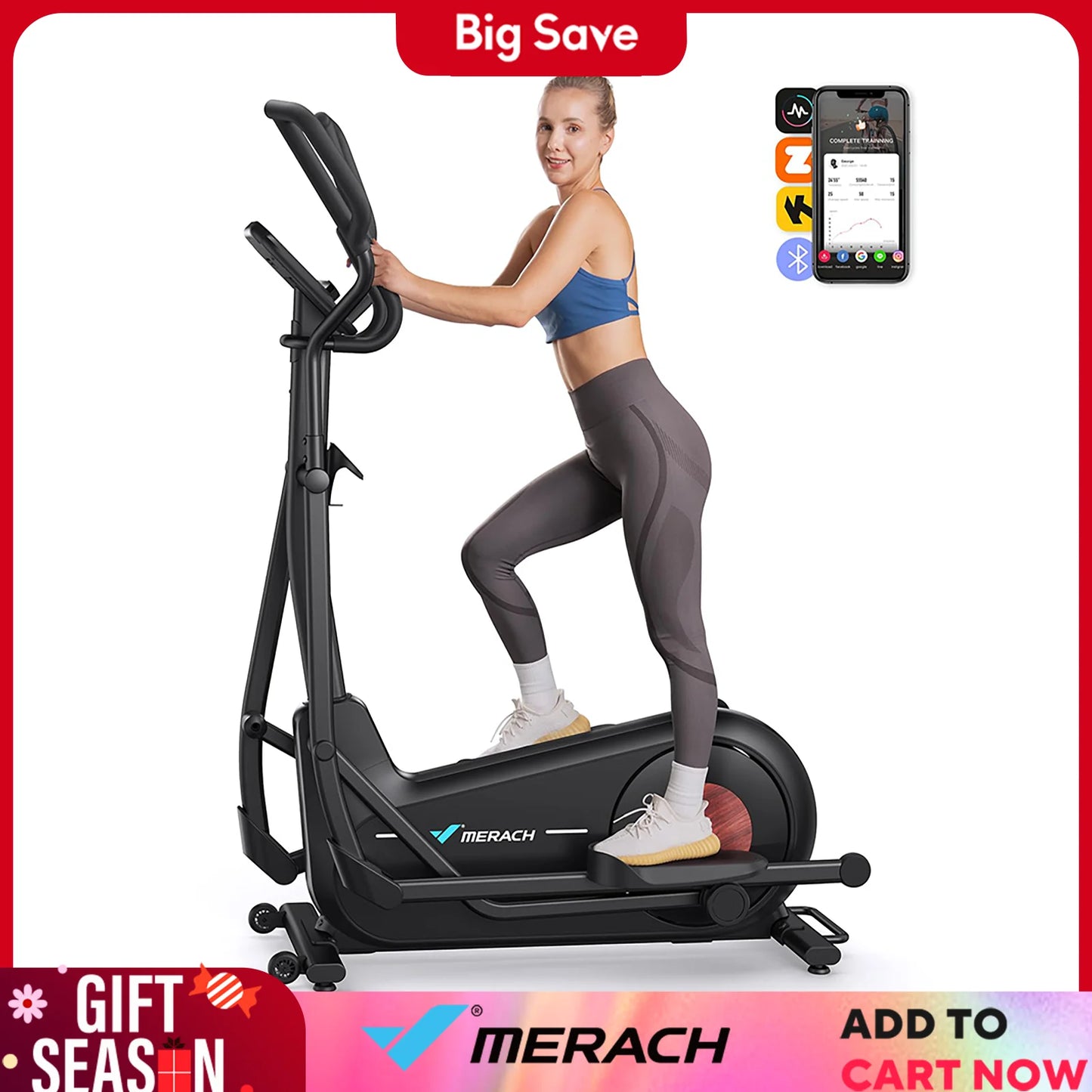 MERACH Elliptical Exercise Machine 18.5 Stride Magnetic Drive 8 Levels
