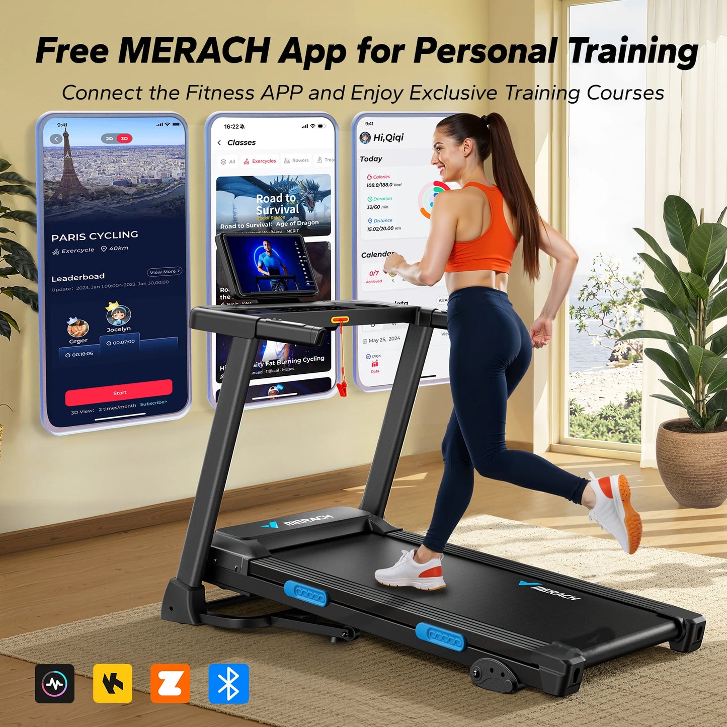 Merach Foldable Treadmill T12 With Incline Double Deck Bluetooth