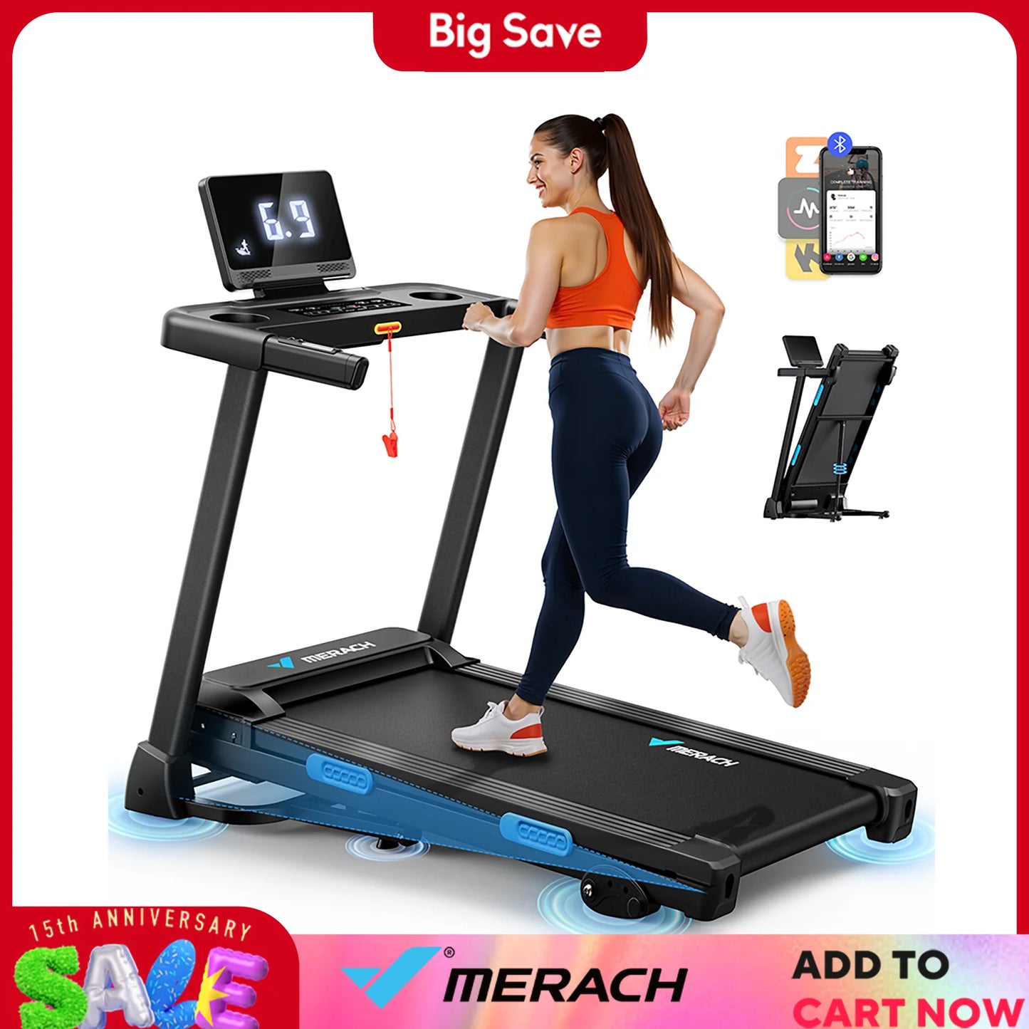 Merach Foldable Treadmill T12 With Incline Double Deck Bluetooth