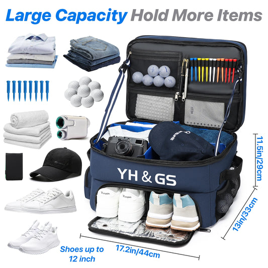 Golf Trunk Organizer With Collapsible Shoe Bags And Ventilated Compartment