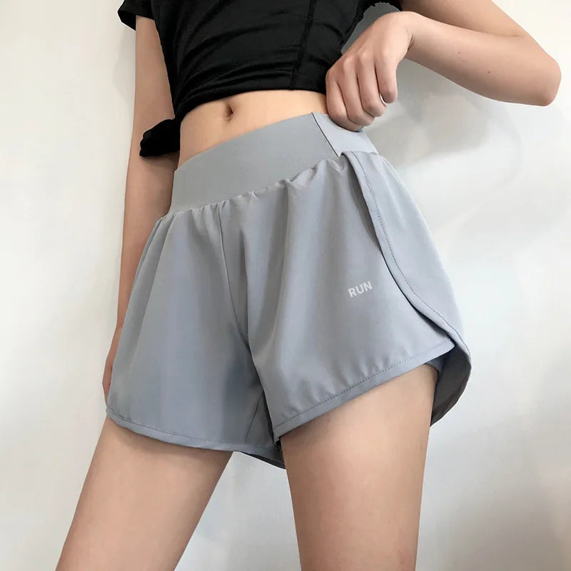 Women 2 In 1 Running Shorts With Elastic Waist Pocket