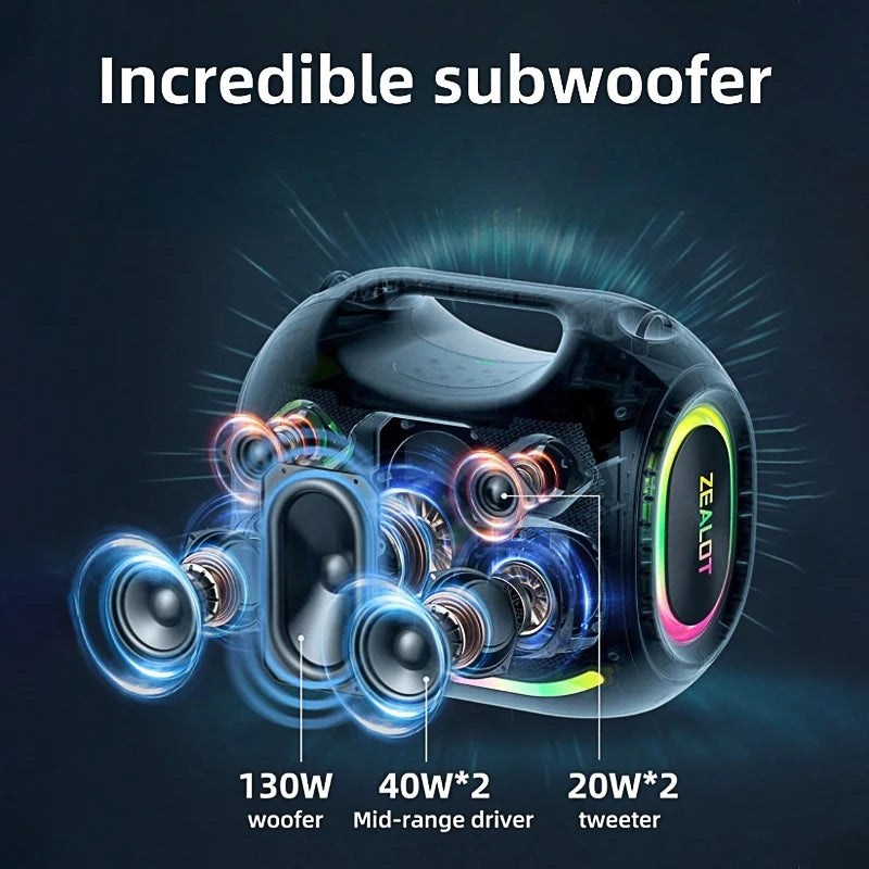 Zealot ZE21 250W Wireless Speaker Outdoor Portable 48000mAh Battery RGB Lights