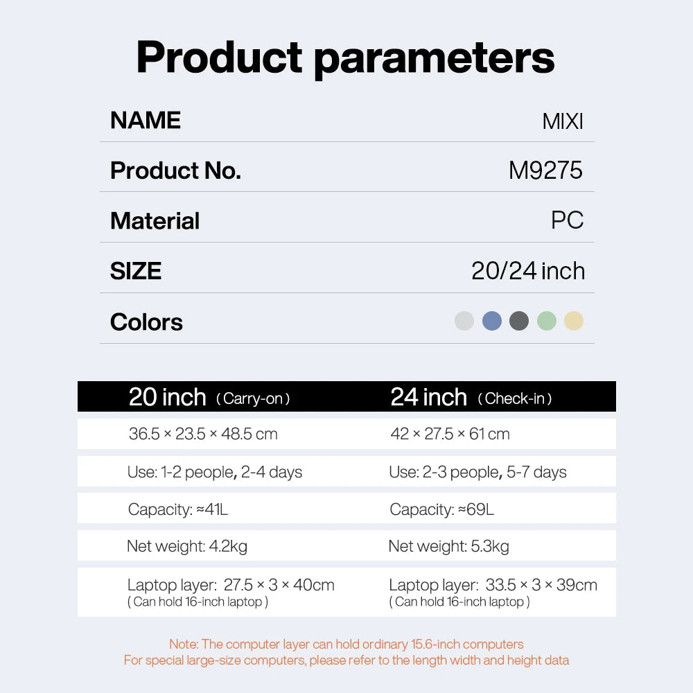 Mixi 2024 New Design Wide Handle Carry On Luggage 20 Inch Cabin PC Aluminum