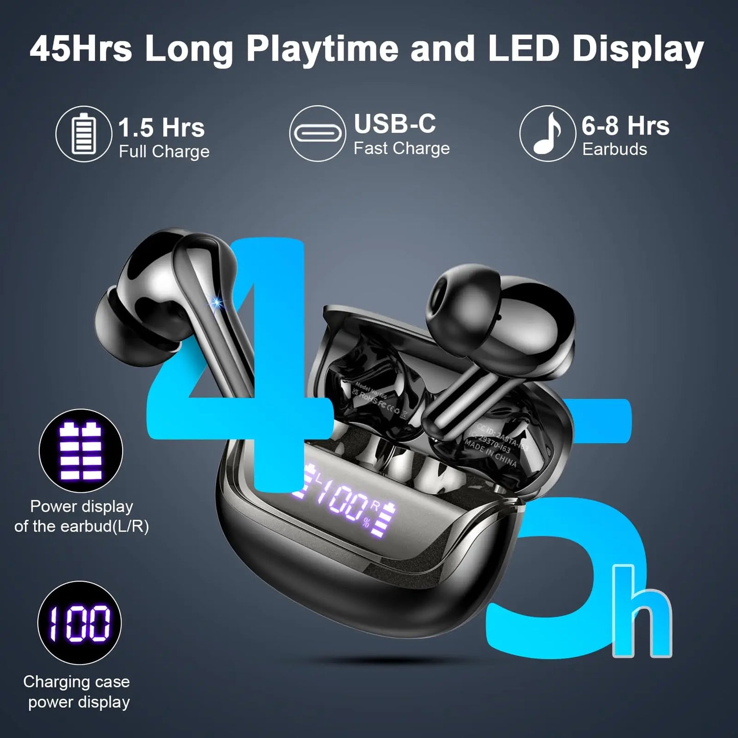 Wireless Earbuds Bluetooth 5.3 Stereo Bass IPX7 Waterproof 35 Hours Playback