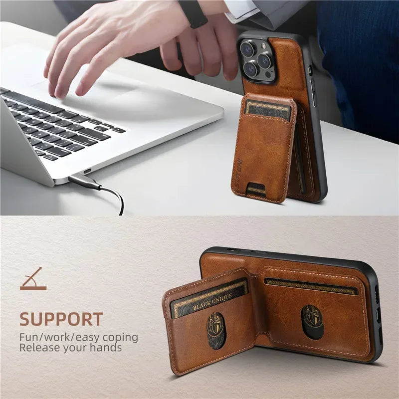 Leather Wallet Phone Case Card Holder With Magnetic Closure