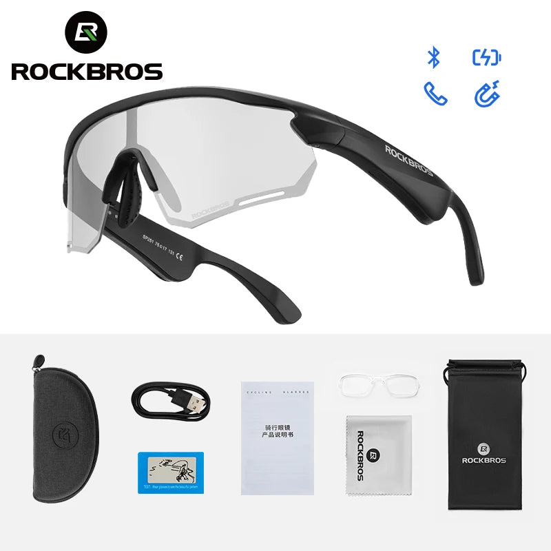 Rockbros Cycling Glasses Wireless Bluetooth 5.2 Polarized Sunglasses