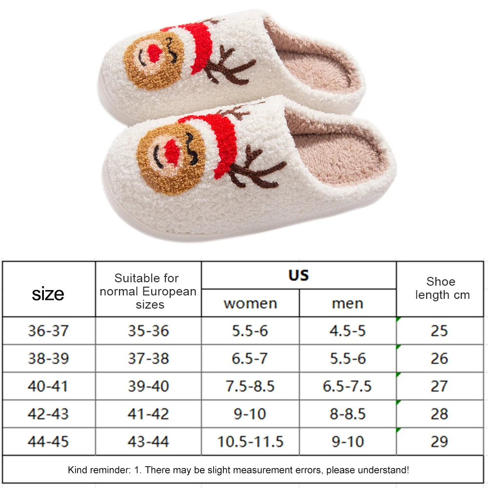Christmas Elk Plush Slippers Soft Warm Slip On House Shoes For Indoor Bedroom