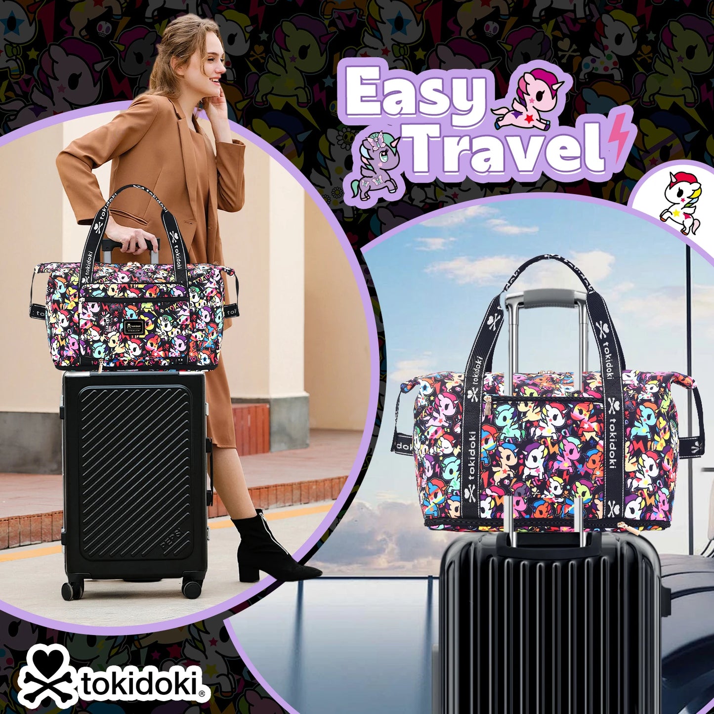 Tokidoki Unicorno Travel Duffle Bag 40L Large Capacity for Short Trips Gym