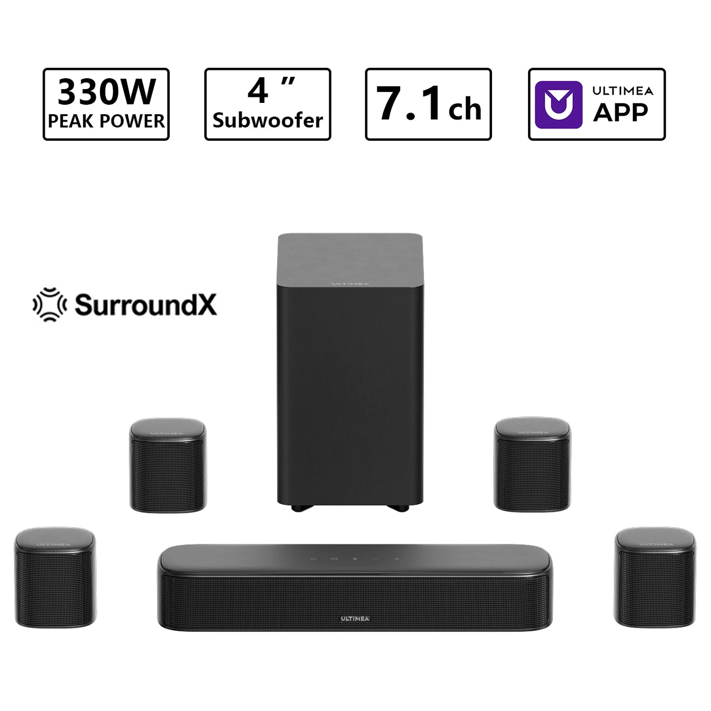 Ultimea 350W 7.1 Channel Surround Soundbar With Subwoofer And Smart App