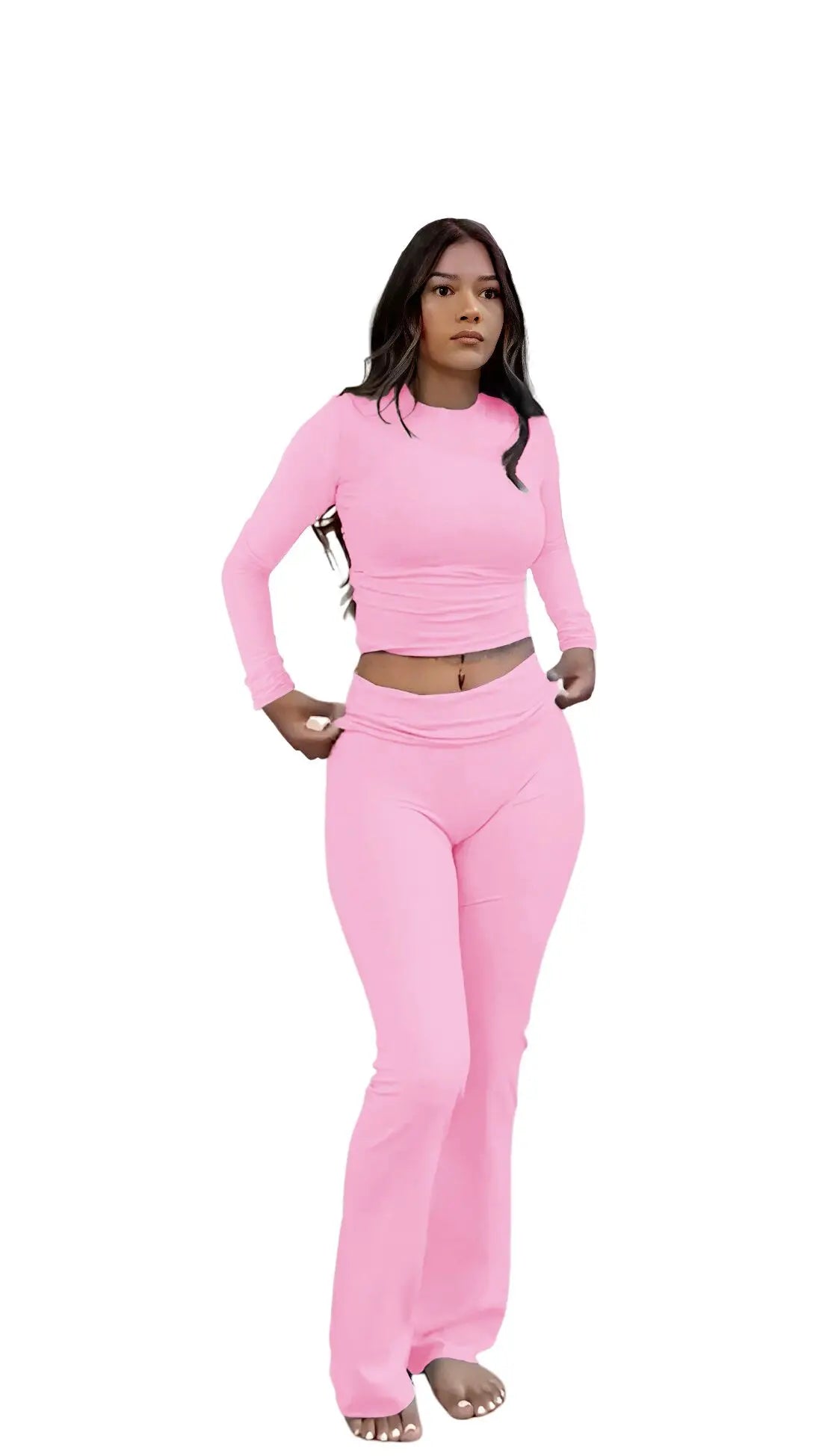 Womens Yoga Two Piece Set Long Sleeve Wide Leg Activewear For Home And Studio