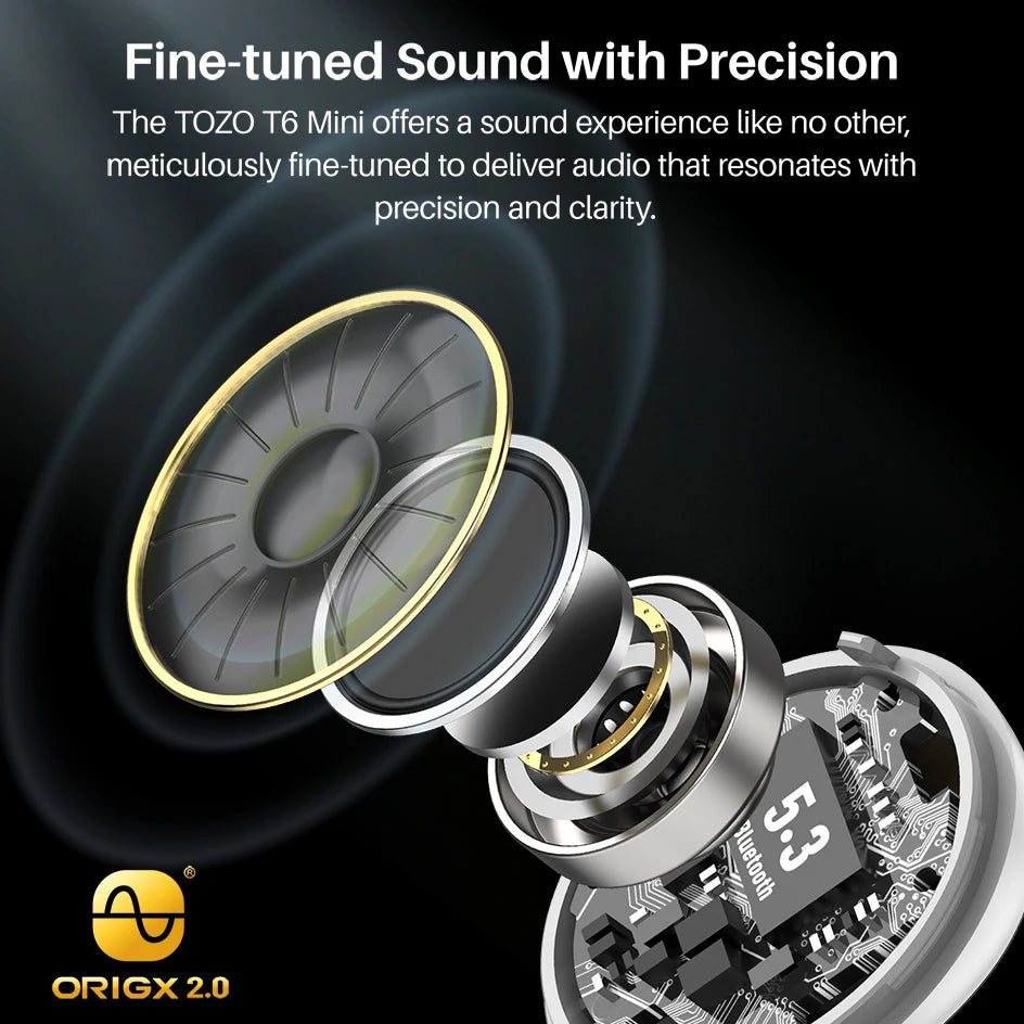 TOZO Refurbished Ergonomic TWS Earbuds Bluetooth 5.3 Waterproof EQ Presets