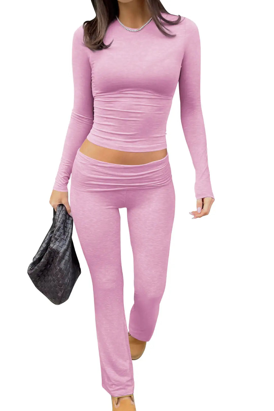 Womens Yoga Two Piece Set Long Sleeve Wide Leg Activewear For Home And Studio
