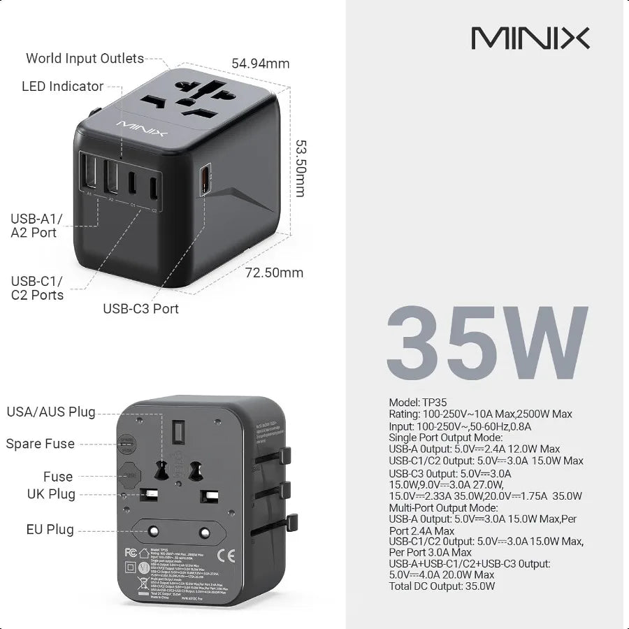 Universal Travel Adapter and 5 Meter Extension Cable