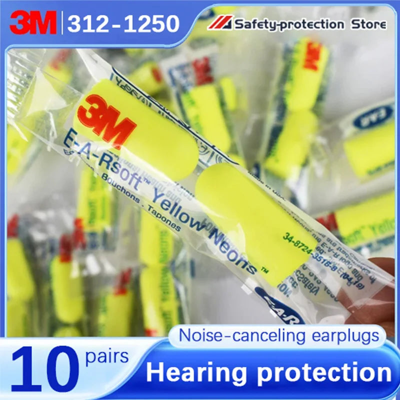 Ten Pairs 3M 1250 Ear Plugs Noise Reduction Foam SNR 36 dB NNR 33 dB Sleep Industrial Hearing Protection