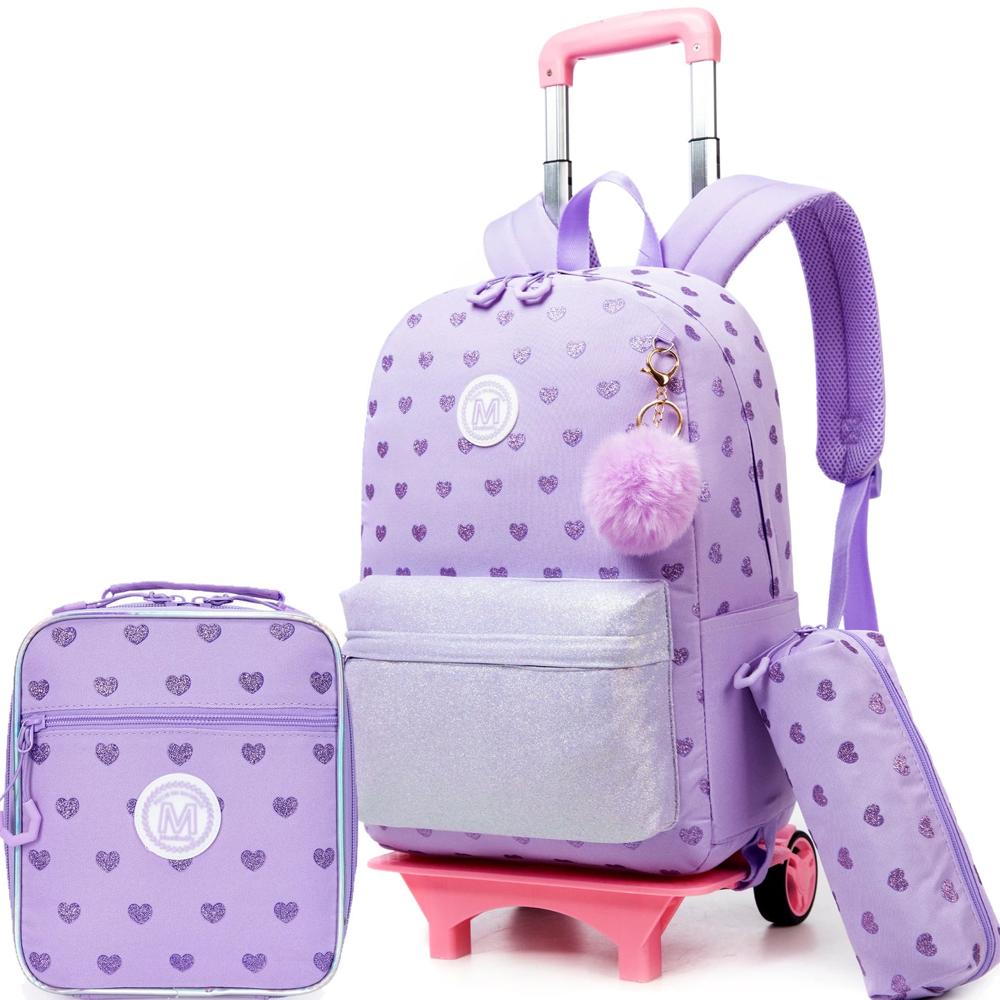 3PCS Cute Love Rolling Backpack