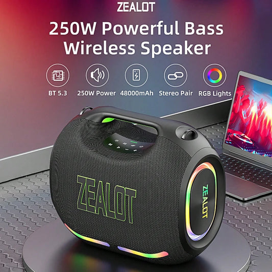Zealot ZE21 250W Wireless Speaker Outdoor Portable 48000mAh Battery RGB Lights