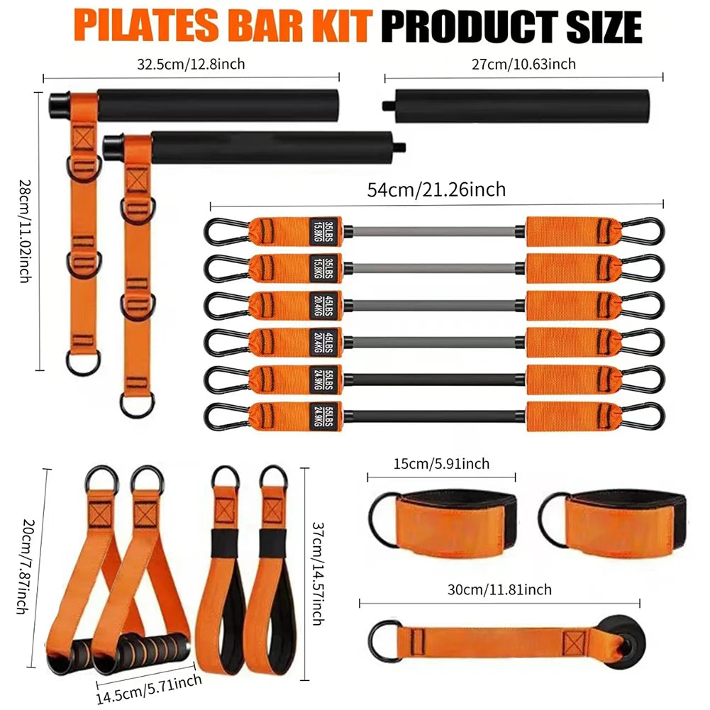 Portable Weighted Pilates Bar With Bands For Home Gym