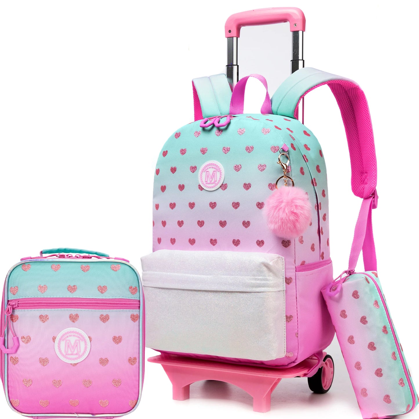 3PCS Cute Love Rolling Backpack