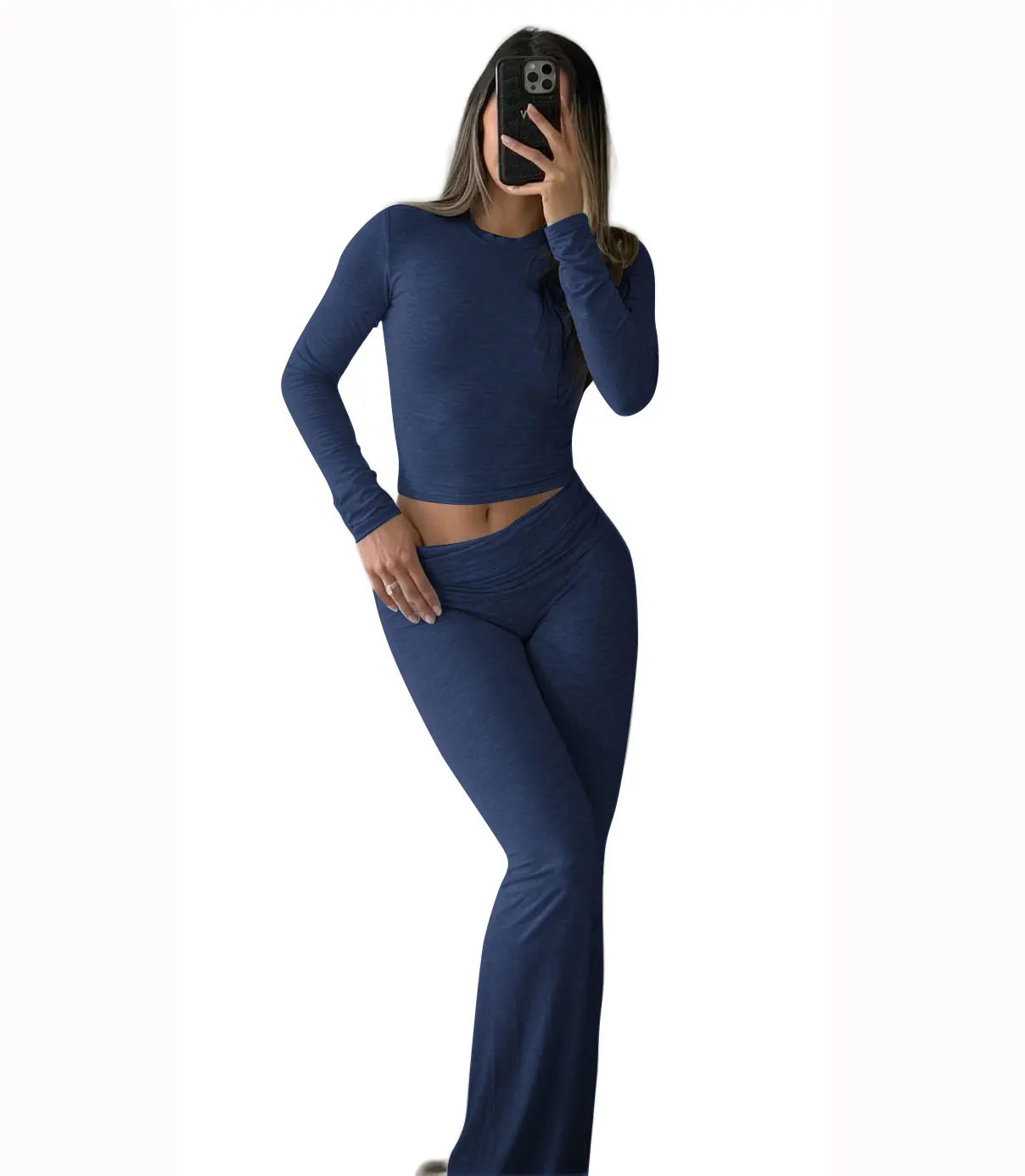Womens Yoga Two Piece Set Long Sleeve Wide Leg Activewear For Home And Studio