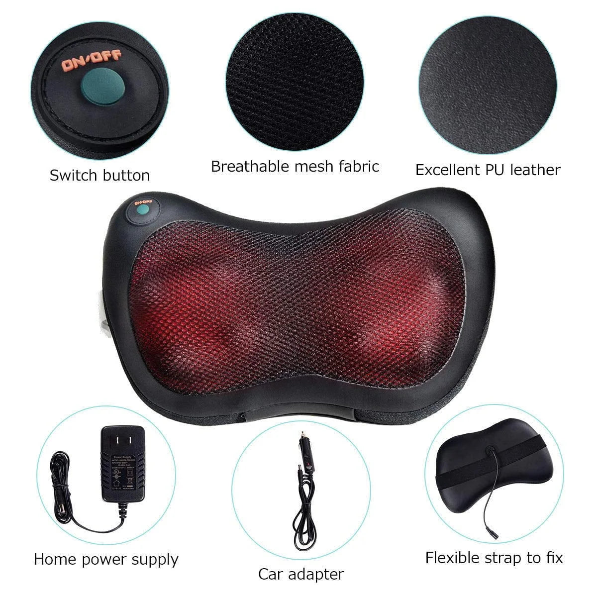 8 Head Electric Back, Neck Massager Pillow With Heat