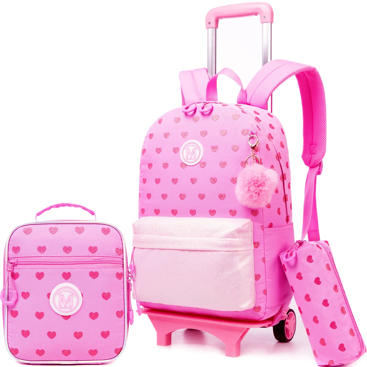 3PCS Cute Love Rolling Backpack