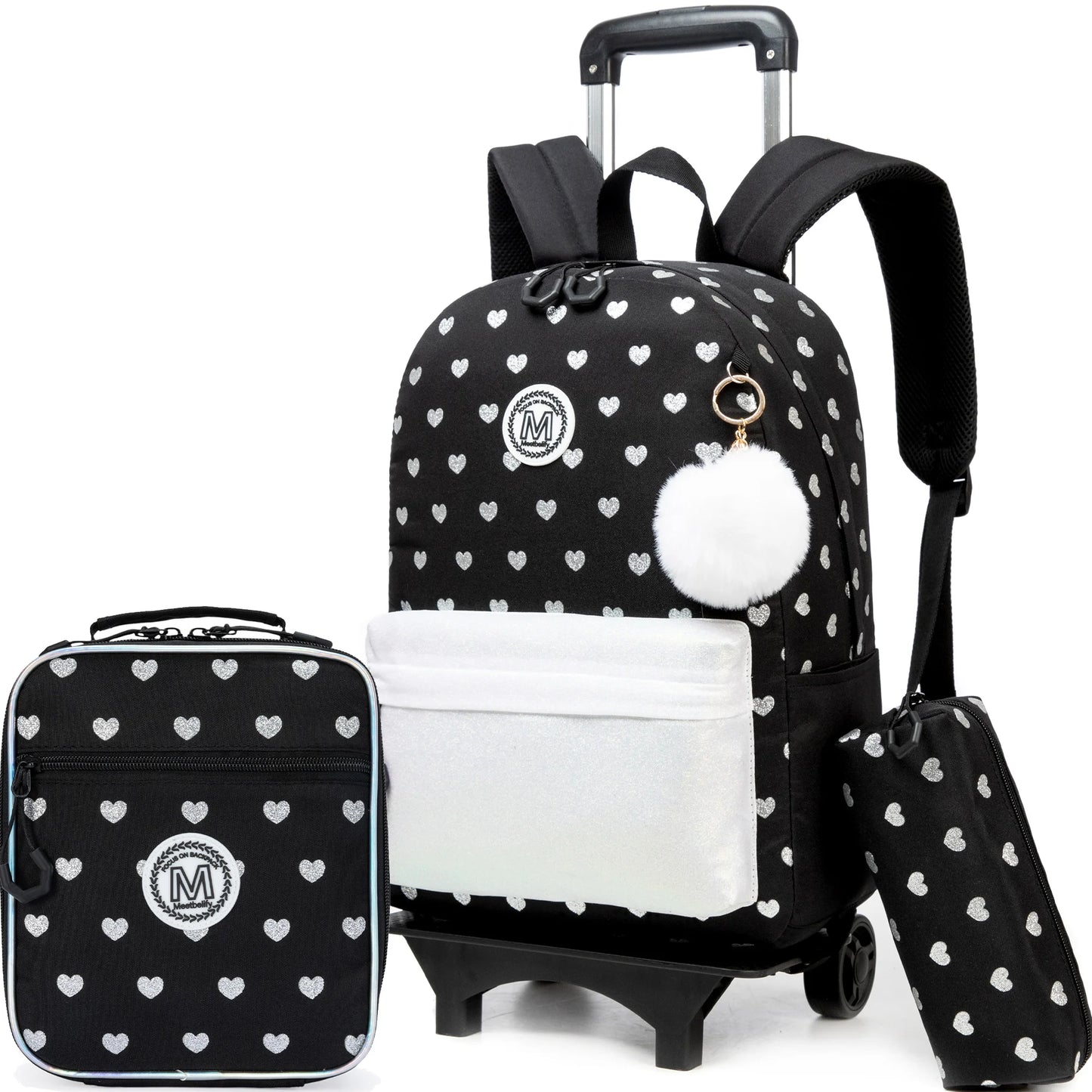 3PCS Cute Love Rolling Backpack