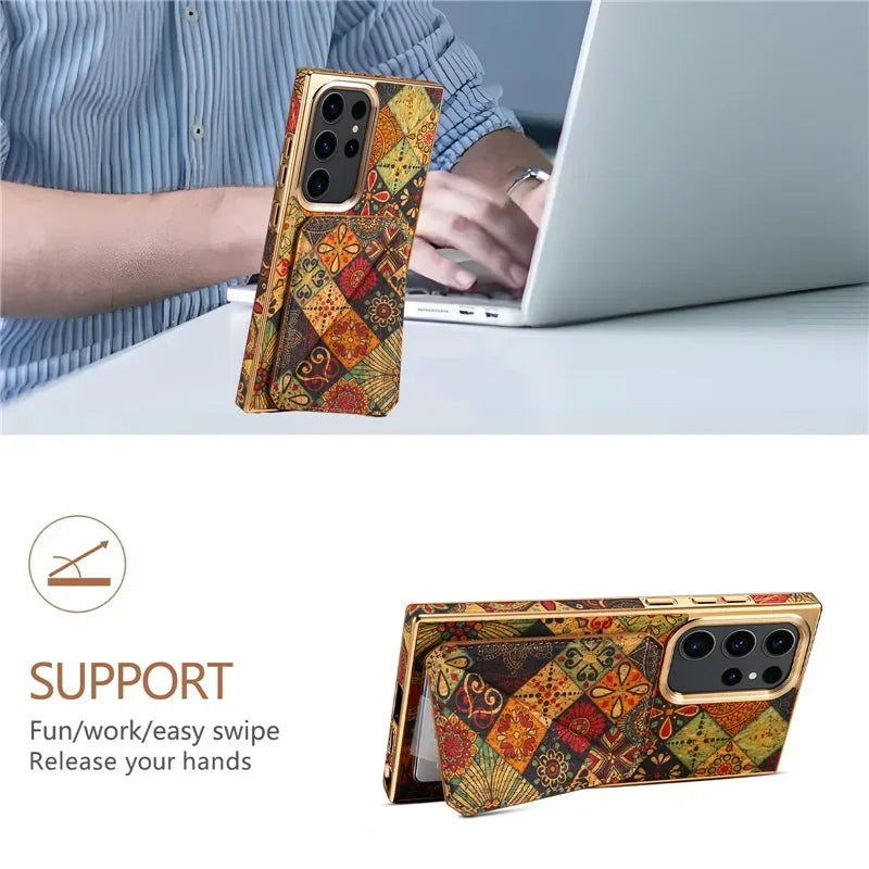 EUCAGR Luxury Shockproof Leather Phone Case Geometric