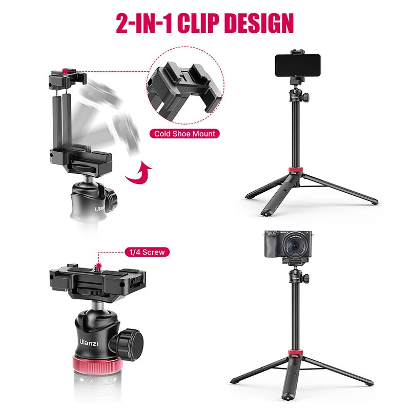 Ulanzi MT44 Extendable Vlog Tripod Stand With Phone Mount For DSLR Smartphone