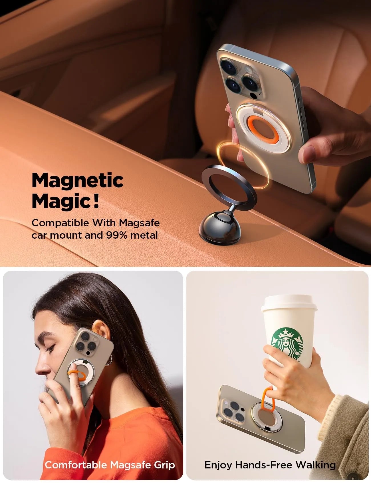 Magnetic Magsafe Phone Grip Holder Kickstand Ring Stand for iPhone 15 14 13